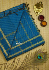 Vintage Gadwal silkcotton Peacock blue - Madras Sarees